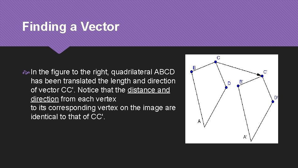 Finding a Vector In the figure to the right, quadrilateral ABCD has been translated