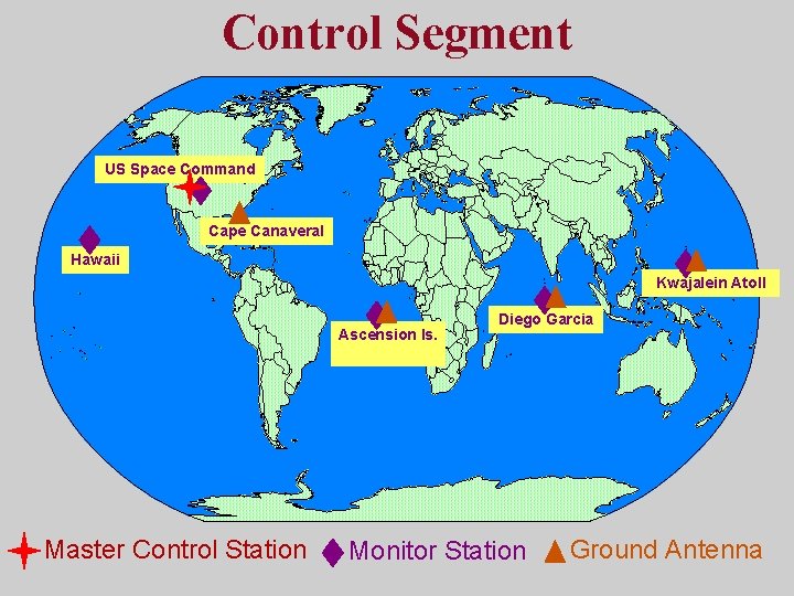 Control Segment US Space Command Cape Canaveral Hawaii Kwajalein Atoll Ascension Is. Master Control
