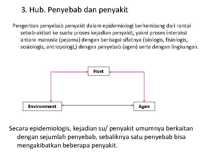 3. Hub. Penyebab dan penyakit Pengertian penyebab penyakit dalam epidemiologi berkembang dari rantai sebab-akibat