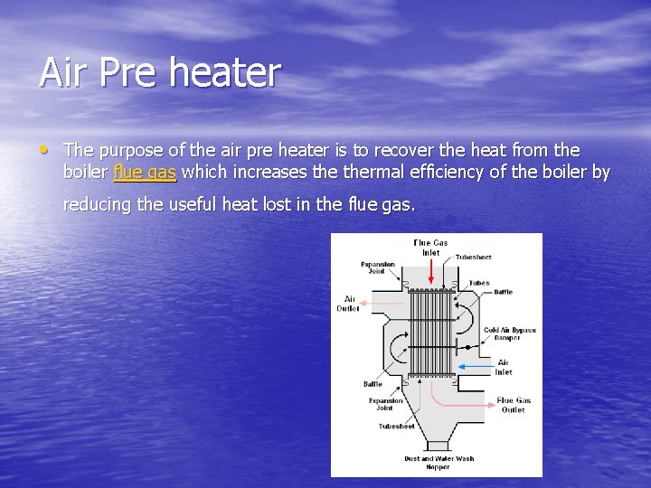 Air Pre heater • The purpose of the air pre heater is to recover