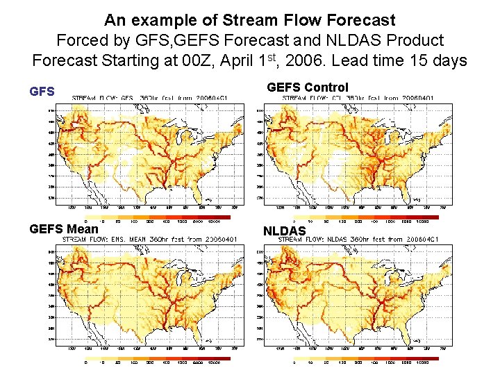 An example of Stream Flow Forecast Forced by GFS, GEFS Forecast and NLDAS Product