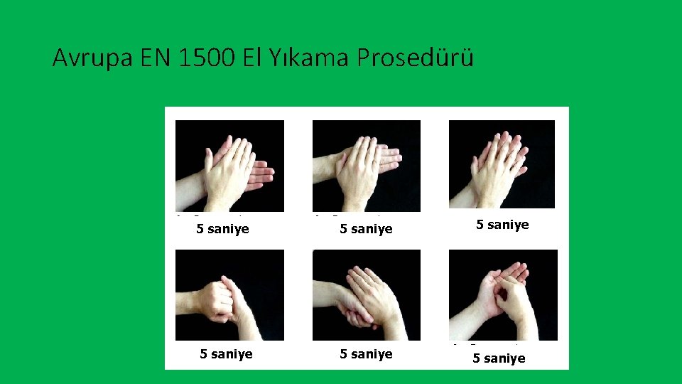 Avrupa EN 1500 El Yıkama Prosedürü 5 saniye 5 saniye 