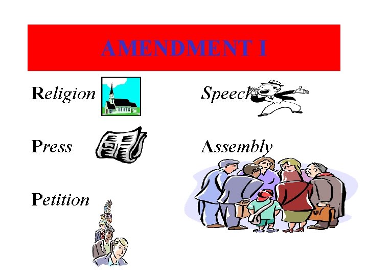 AMENDMENT I Religion Speech Press Assembly Petition 
