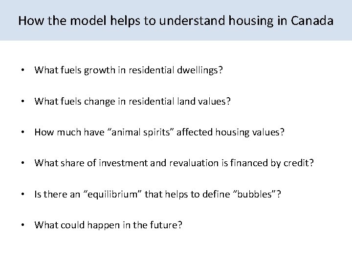 How the model helps to understand housing in Canada • What fuels growth in