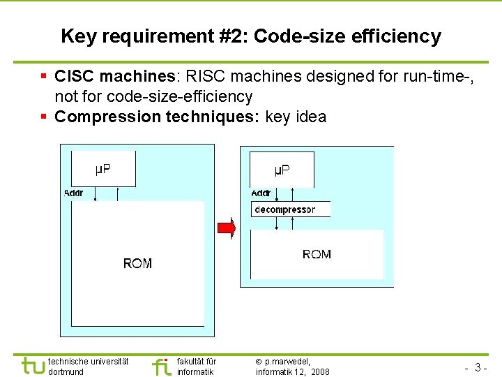 TU Dortmund Key requirement #2: Code-size efficiency § CISC machines: RISC machines designed for