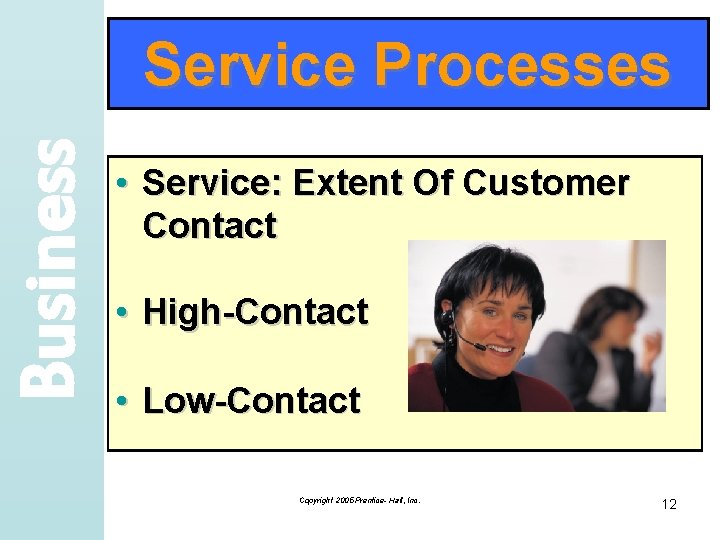 Business Service Processes • Service: Extent Of Customer Contact • High-Contact • Low-Contact Copyright