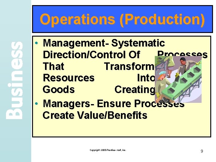 Business Operations (Production) • Management- Systematic Direction/Control Of Processes That Transform Resources Into Finished