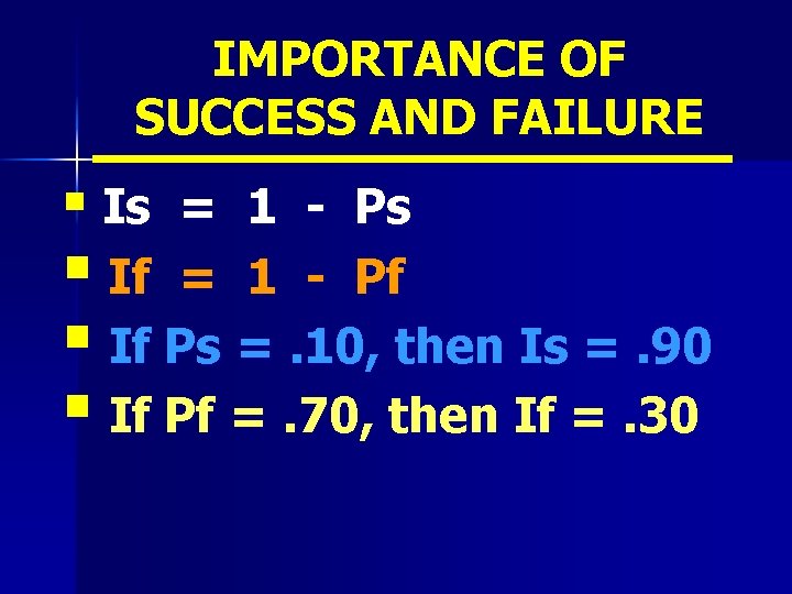 IMPORTANCE OF SUCCESS AND FAILURE § Is = 1 - Ps § If =