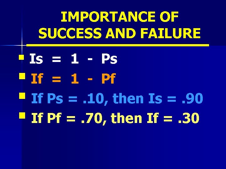 IMPORTANCE OF SUCCESS AND FAILURE § Is = 1 - Ps § If =