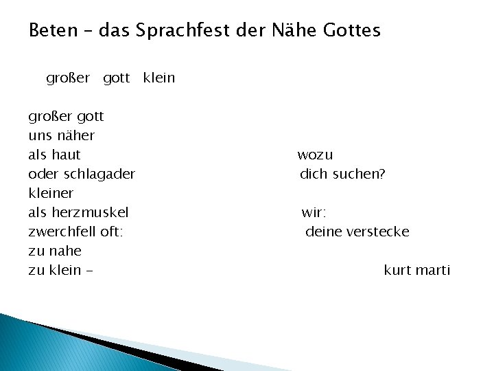 Beten – das Sprachfest der Nähe Gottes großer gott klein großer gott uns näher