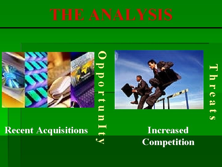 THE ANALYSIS Threats Opportun. Ity Recent Acquisitions Increased Competition 