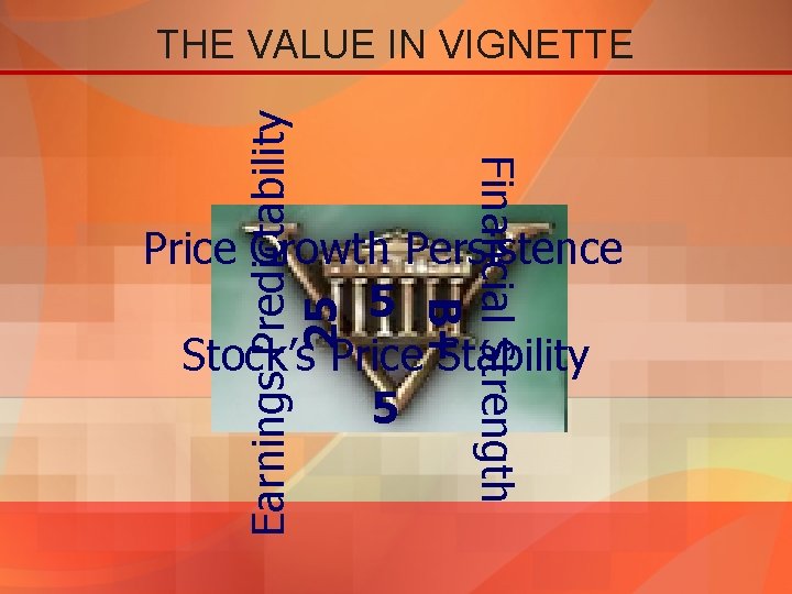 Financial Strength B+ Earnings Predictability 25 THE VALUE IN VIGNETTE Price Growth Persistence 5