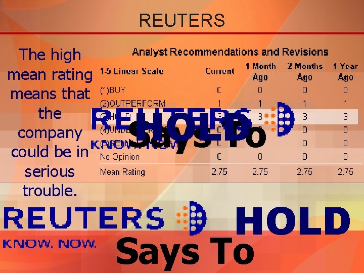 REUTERS The high mean rating means that the company could be in serious trouble.