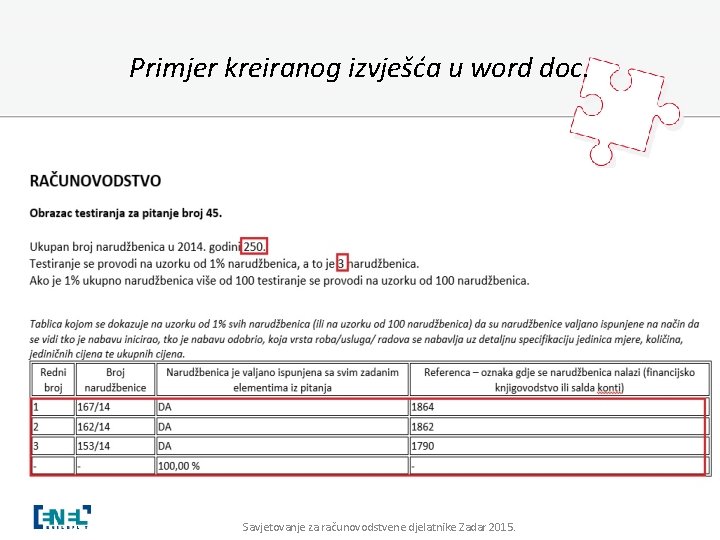 Primjer kreiranog izvješća u word doc. Savjetovanje za računovodstvene djelatnike Zadar 2015. 