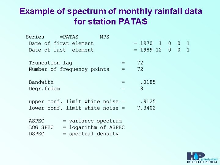 Example of spectrum of monthly rainfall data for station PATAS 