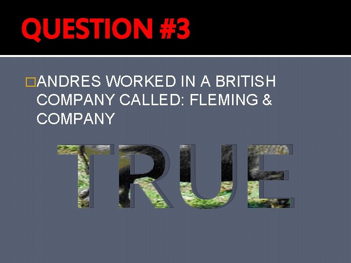 QUESTION #3 �ANDRES WORKED IN A BRITISH COMPANY CALLED: FLEMING & COMPANY TRUE 