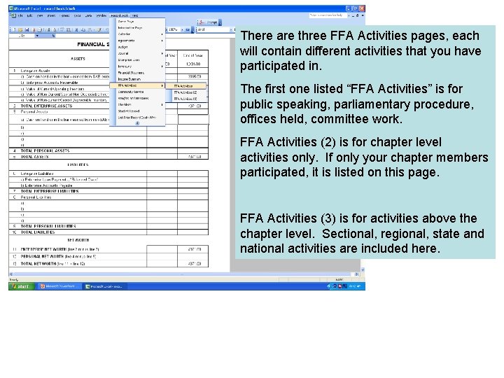 There are three FFA Activities pages, each will contain different activities that you have