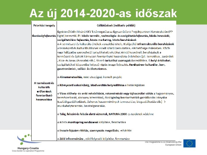Az új 2014 -2020 -as időszak 