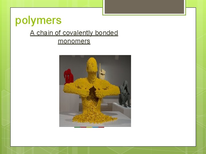 polymers A chain of covalently bonded monomers 