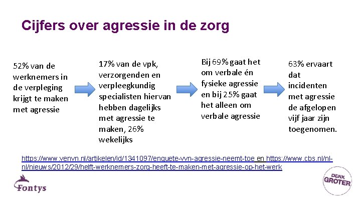 Cijfers over agressie in de zorg 52% van de werknemers in de verpleging krijgt