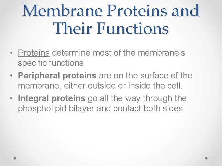 Membrane Proteins and Their Functions • Proteins determine most of the membrane’s specific functions