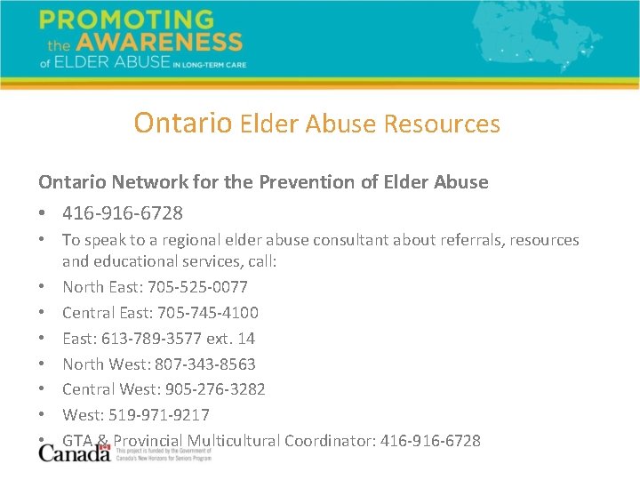 Ontario Elder Abuse Resources Ontario Network for the Prevention of Elder Abuse • 416