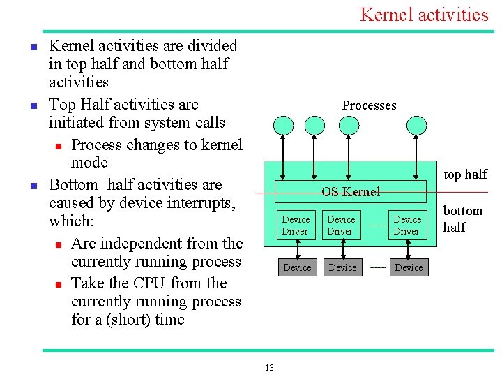 Kernel activities n n n Kernel activities are divided in top half and bottom