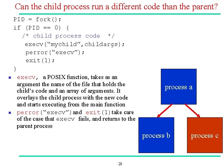 Can the child process run a different code than the parent? n n PID