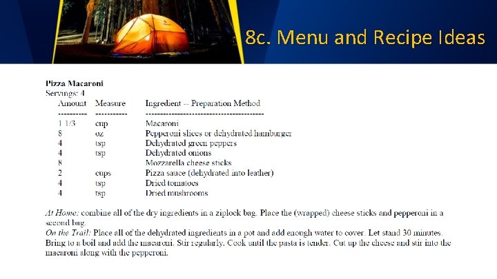 8 c. Menu and Recipe Ideas 