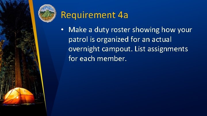 Requirement 4 a • Make a duty roster showing how your patrol is organized