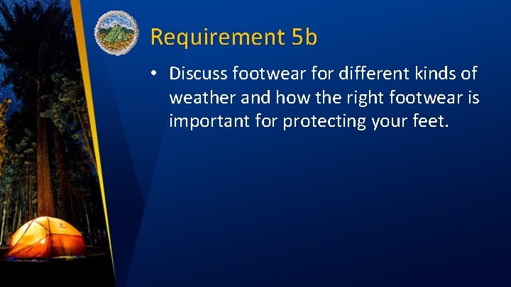 Requirement 5 b • Discuss footwear for different kinds of weather and how the