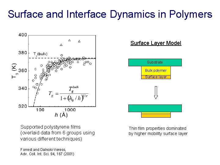 Surface and Interface Dynamics in Polymers Surface Layer Model Substrate Bulk polymer Surface layer
