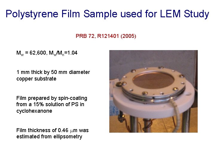 Polystyrene Film Sample used for LEM Study PRB 72, R 121401 (2005) Surface Layer