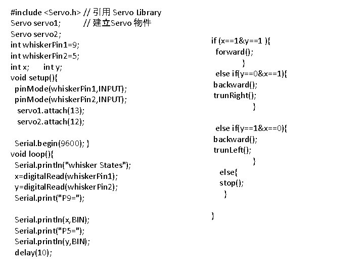 #include <Servo. h> // 引用 Servo Library Servo servo 1; // 建立Servo 物件 Servo