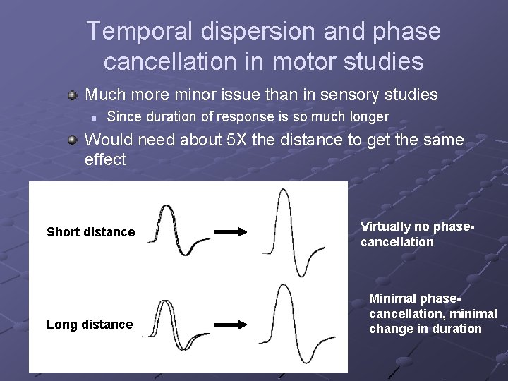 Temporal dispersion and phase cancellation in motor studies Much more minor issue than in