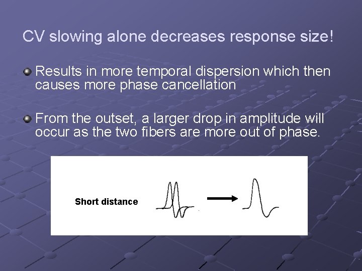 CV slowing alone decreases response size! Results in more temporal dispersion which then causes
