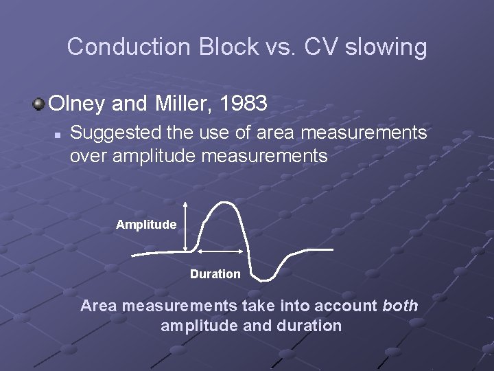 Conduction Block vs. CV slowing Olney and Miller, 1983 n Suggested the use of