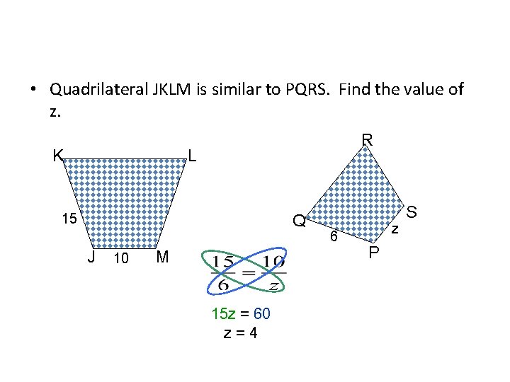  • Quadrilateral JKLM is similar to PQRS. Find the value of z. K