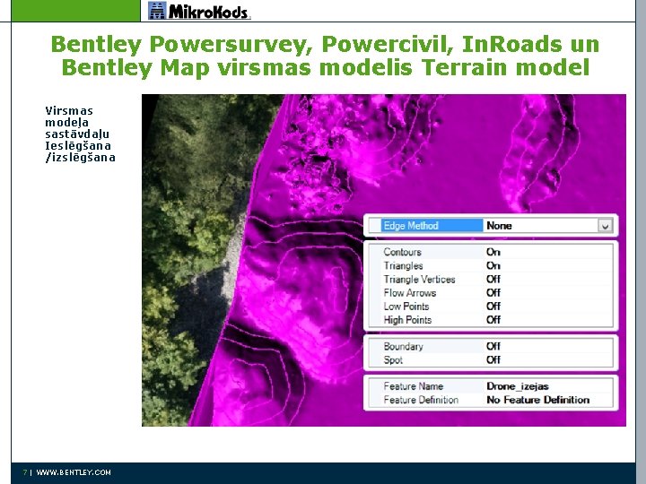 Bentley Powersurvey, Powercivil, In. Roads un Bentley Map virsmas modelis Terrain model Virsmas modeļa