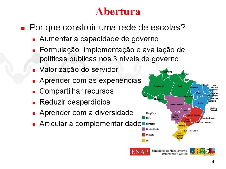 Abertura n Por que construir uma rede de escolas? n n n n Aumentar