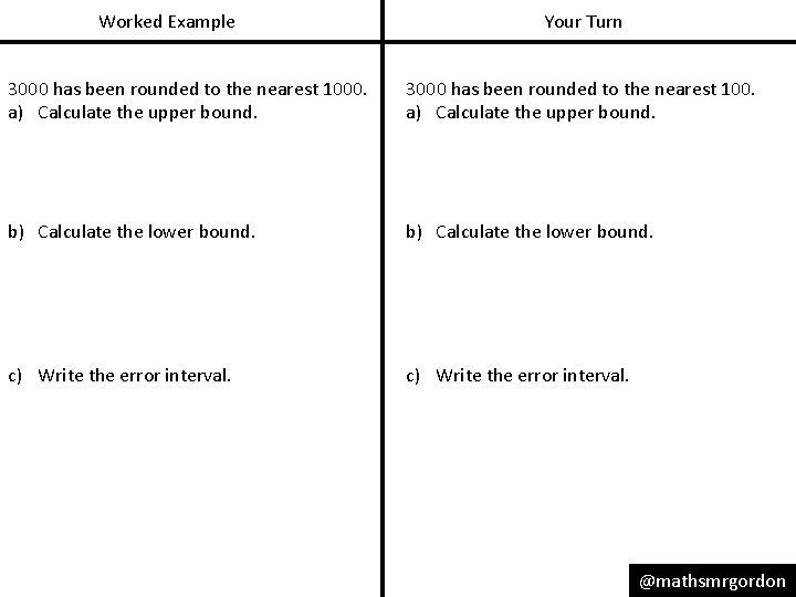 Worked Example Your Turn 3000 has been rounded to the nearest 1000. a) Calculate