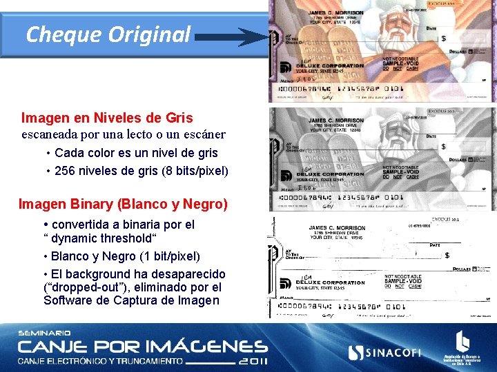 Cheque Original Imagen en Niveles de Gris escaneada por una lecto o un escáner