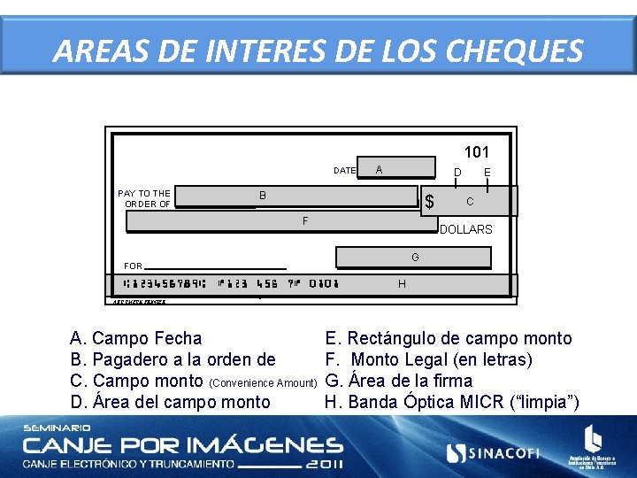 AREAS DE INTERES DE LOS CHEQUES 101 DATE PAY TO THE ORDER OF A