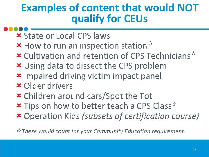 Examples of content that would NOT qualify for CEUs û State or Local CPS