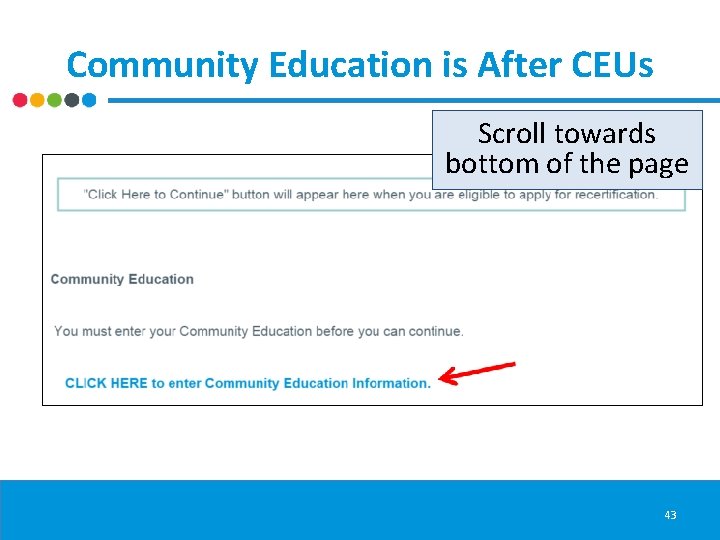 Community Education is After CEUs Scroll towards bottom of the page 43 