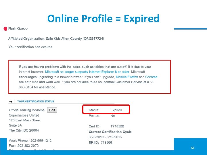 Online Profile = Expired 61 