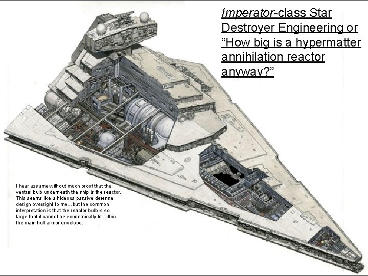 Imperator-class Star Destroyer Engineering or “How big is a hypermatter annihilation reactor anyway? ”