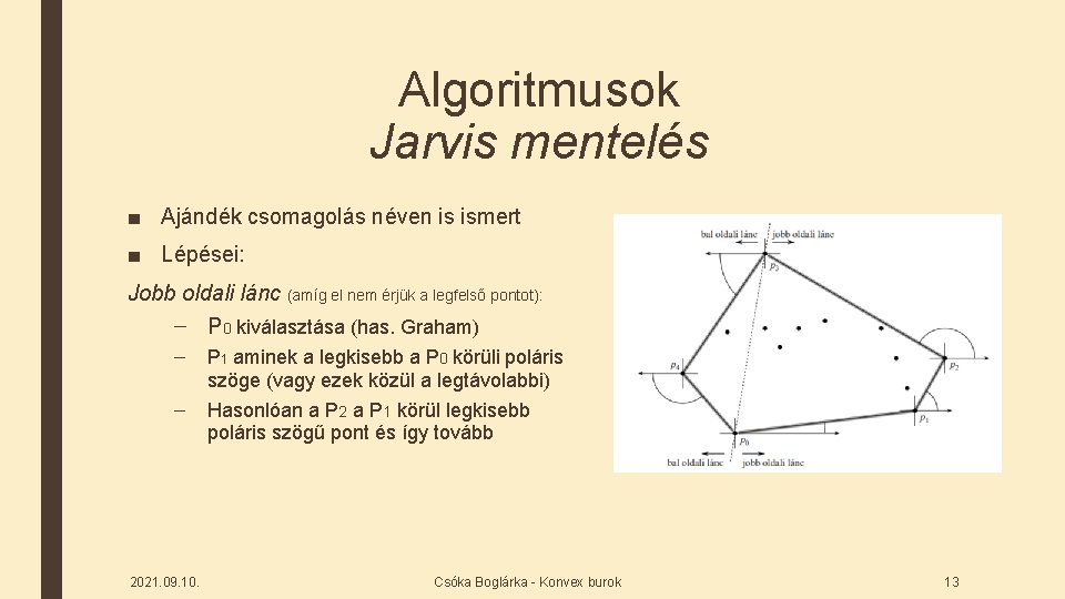 Algoritmusok Jarvis mentelés ■ Ajándék csomagolás néven is ismert ■ Lépései: Jobb oldali lánc