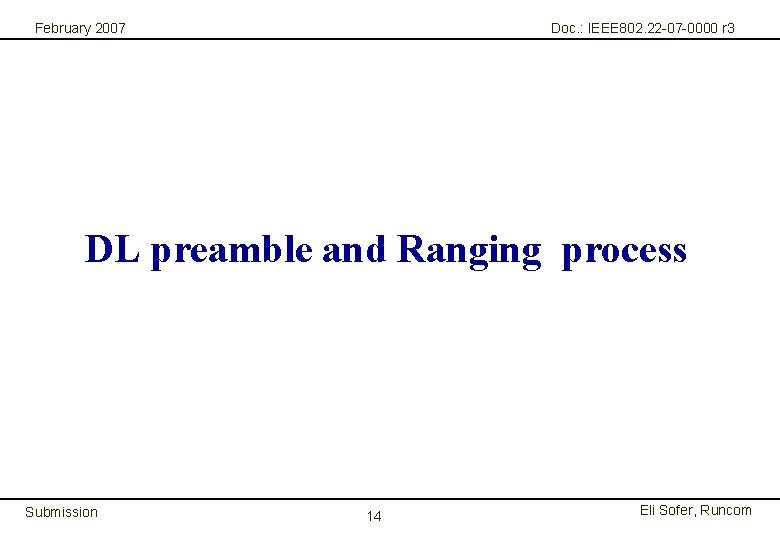 February 2007 Doc. : IEEE 802. 22 -07 -0000 r 3 DL preamble and