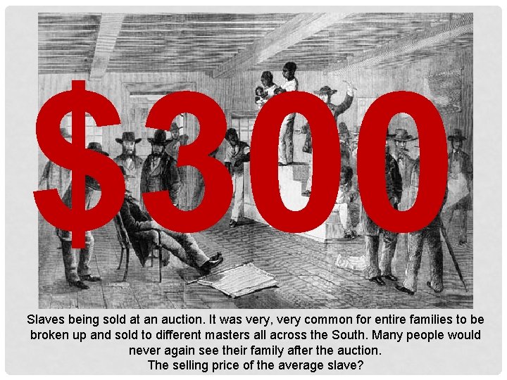 $300 Slaves being sold at an auction. It was very, very common for entire